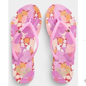 Roxy pink flower Bermuda flip-flops sandals NWT